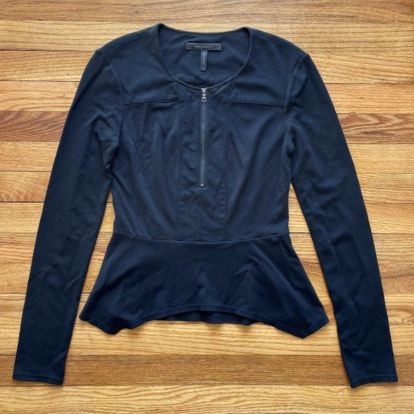 BCBGMaxAzria Tops - BCBGMaxAzria Black Long Sleeve Peplum Top Size Small